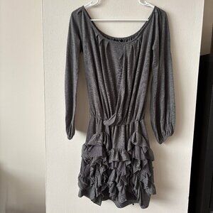 Ryu Gray Ruffled Long Sleeve Dress - Size Small
